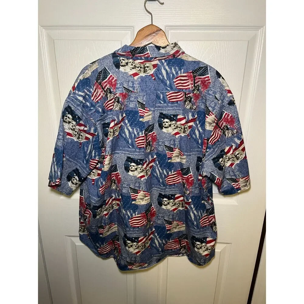 Cotton Traders Sport XL Patriotic Button Up Shirt USA Flag Mount Rushmore - Picture 2 of 4